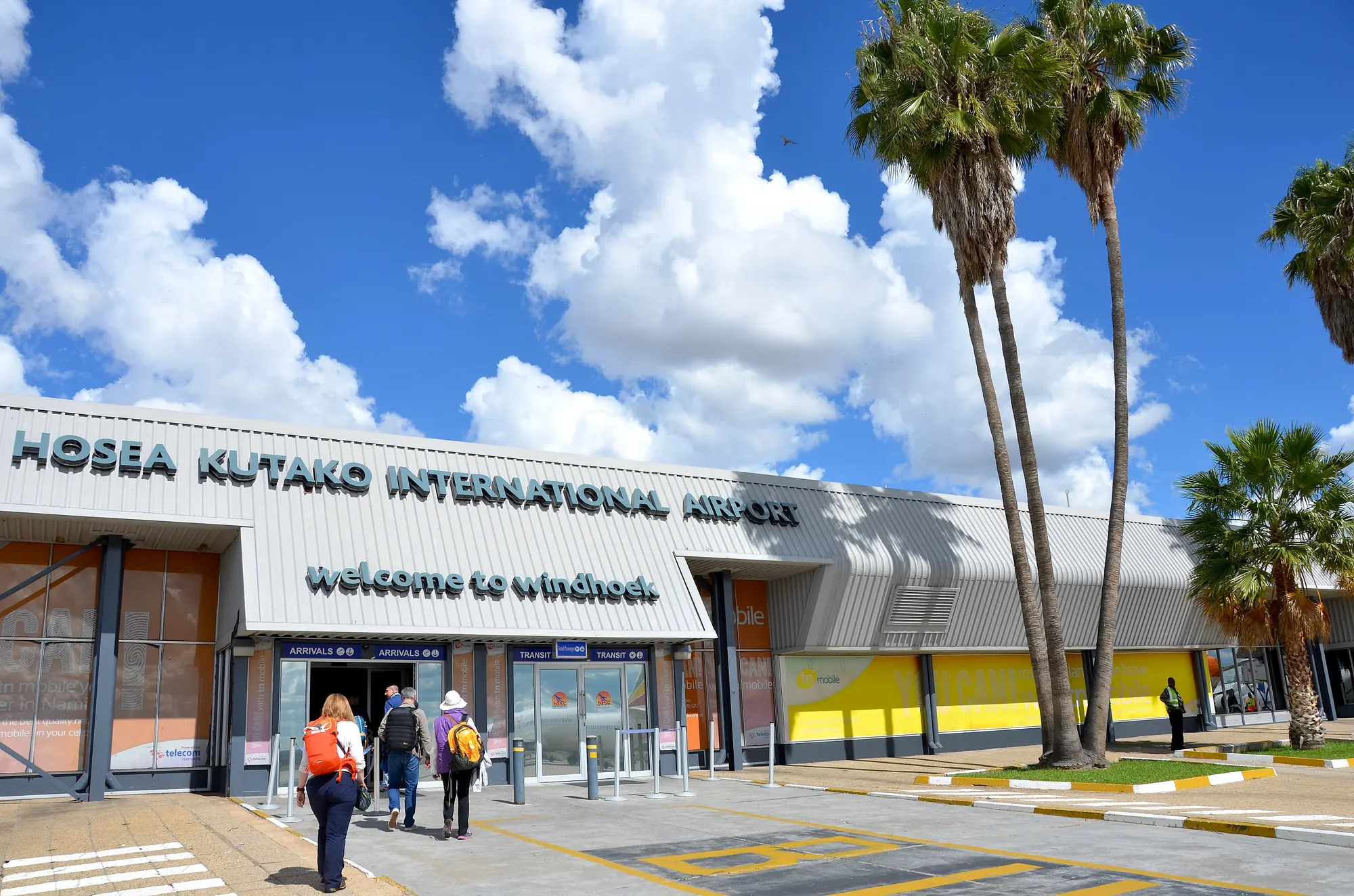 The entrance of Hosea Kutako International Airport, with its Welcome to Windhoek sign